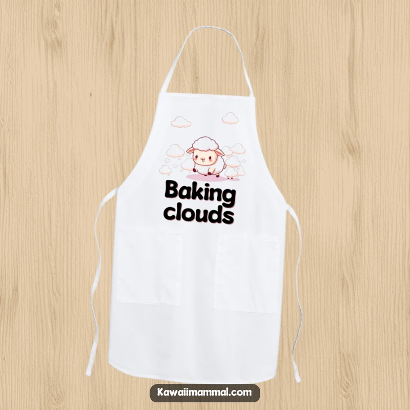 Funny Kawaii Sheep Apron: A cute sheep humorously herds fluffy clouds, ready for kitchen adventures with this funny and practical apron.