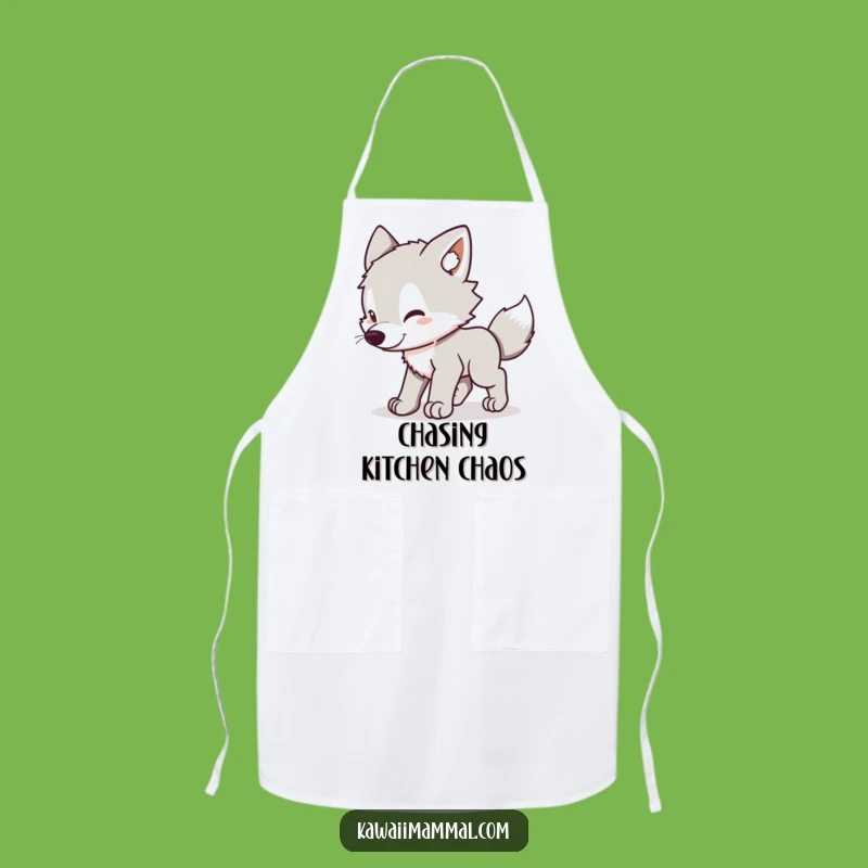 Funny Wolf Pup Apron: Kawaii Chef Chasing Tail, Hilarious Kitchen Gift for Cooks