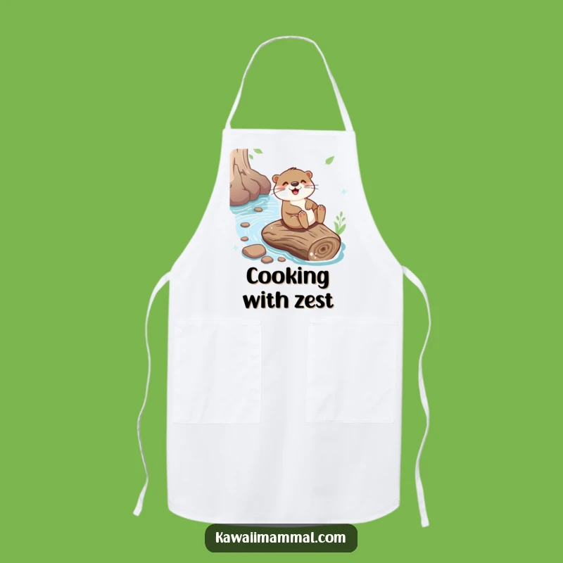 Funny Otter Sliding Apron - Joyful River Log Adventure, Kitchen Fun Funny Gift