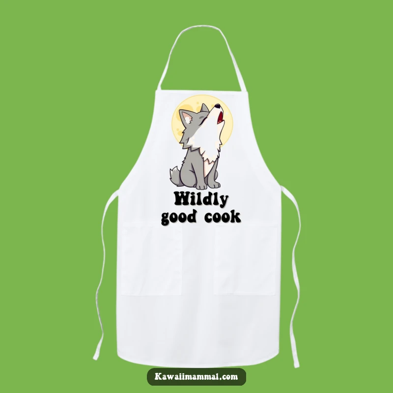 Funny Wolf Apron: Howling at Moon Character, Kitchen Wild Humor, Great Gift