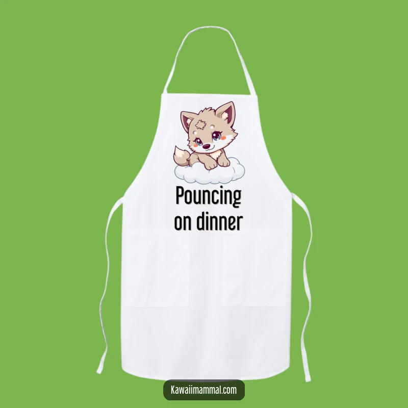 Funny Wolf Cub Apron - Playful Cloud Pounce Kitchen Fun, Whimsical Chef Gift