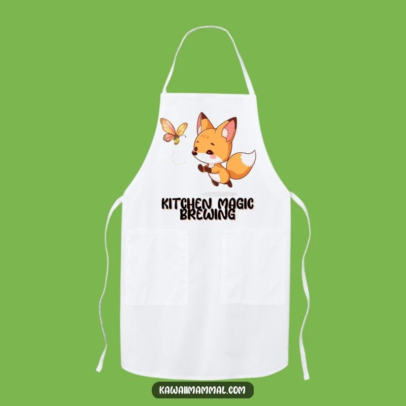 Funny Curious Fox Apron: Playful Butterfly Chase for Kitchen Adventures