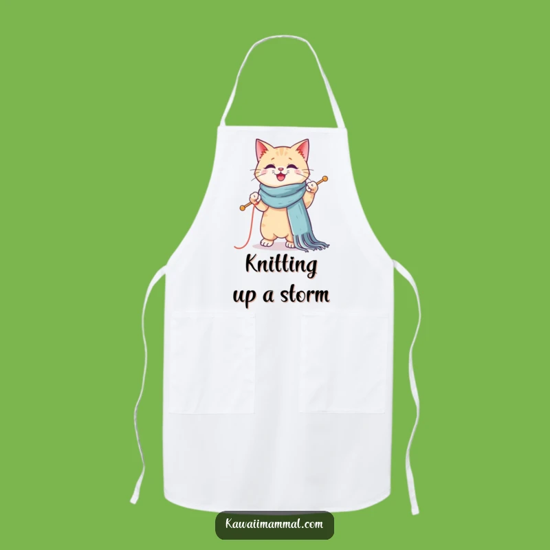 Funny Kawaii Cat Knitting Apron - Feline Crafter Kitchen Wear Gift