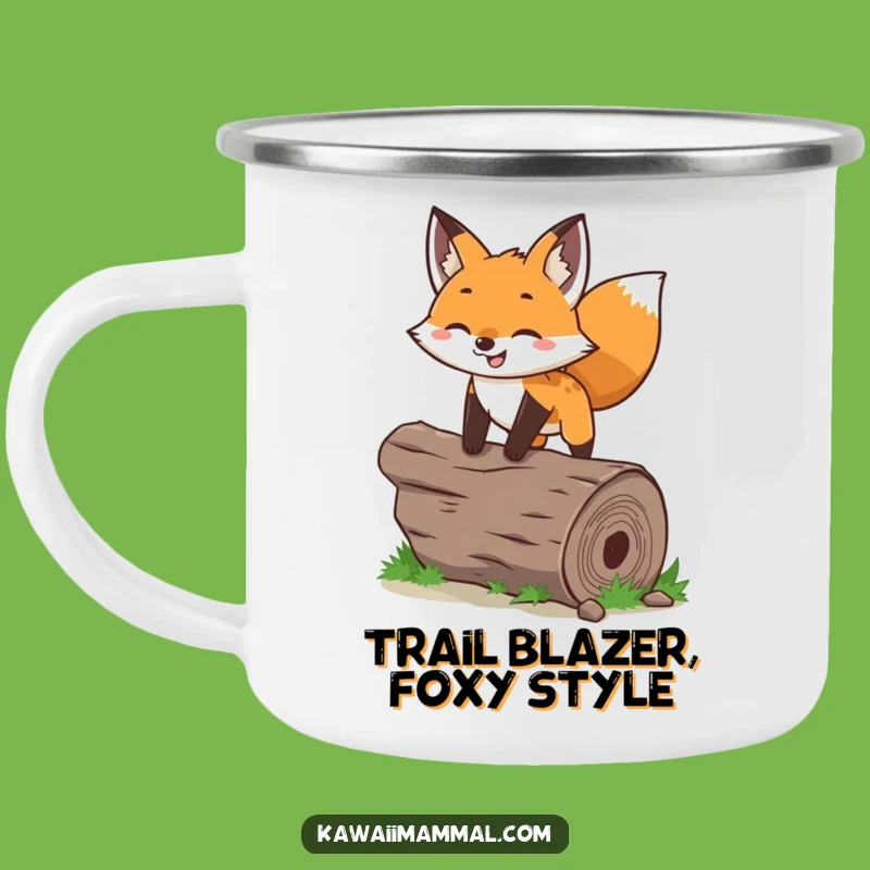 Funny Fox Camping Mug: Enamel & Rugged Leaping Character for Outdoor Adventures