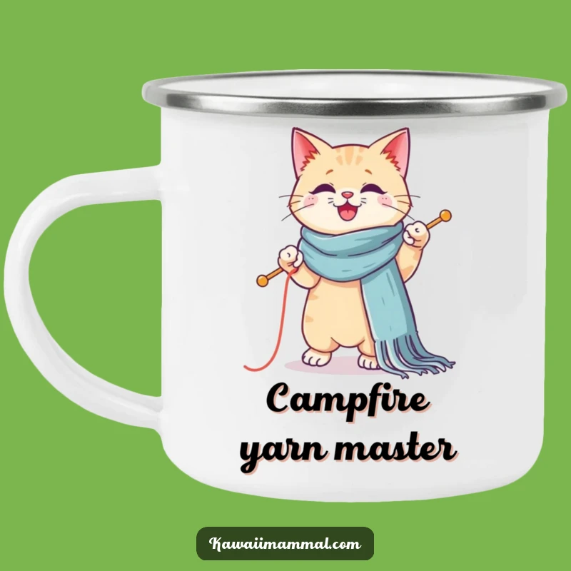 Funny Kawaii Cat Knitting Camping Mug - Outdoor Feline Crafter Drinkware Gift