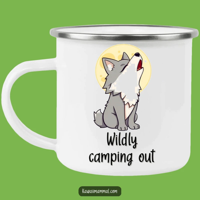 Funny Wolf Camping Mug: Howling at Moon Character, Outdoor Wild Humor, Ideal Gift
