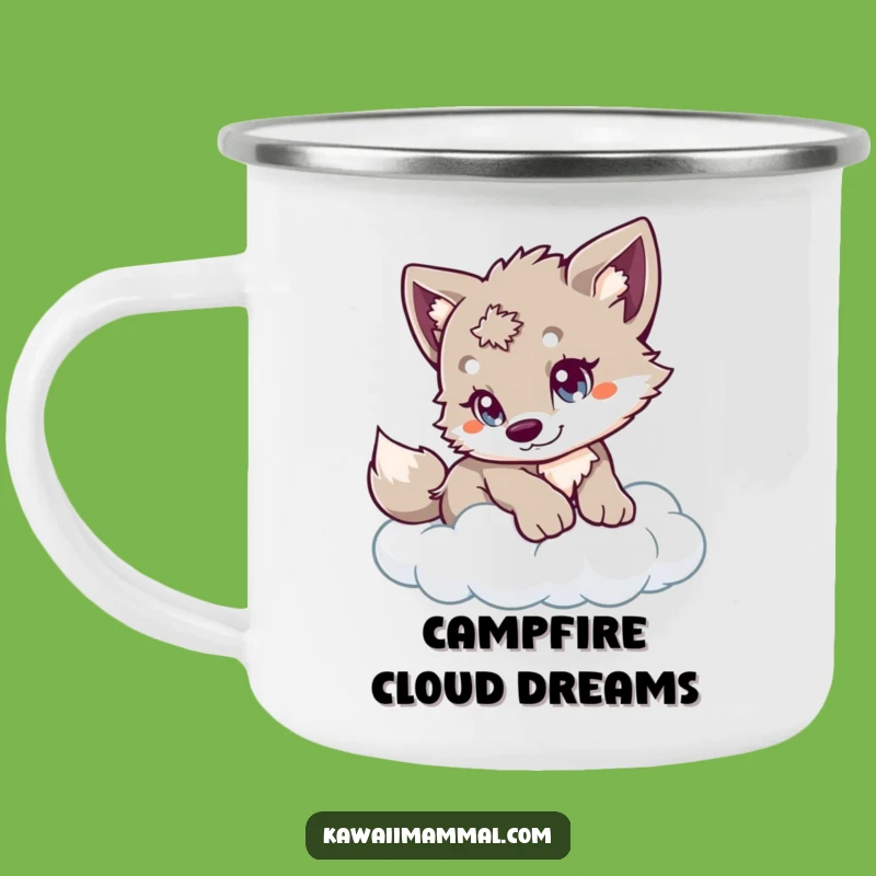 Funny Wolf Cub Camping Mug - Playful Cloud Pounce Adventure, Whimsical Gift