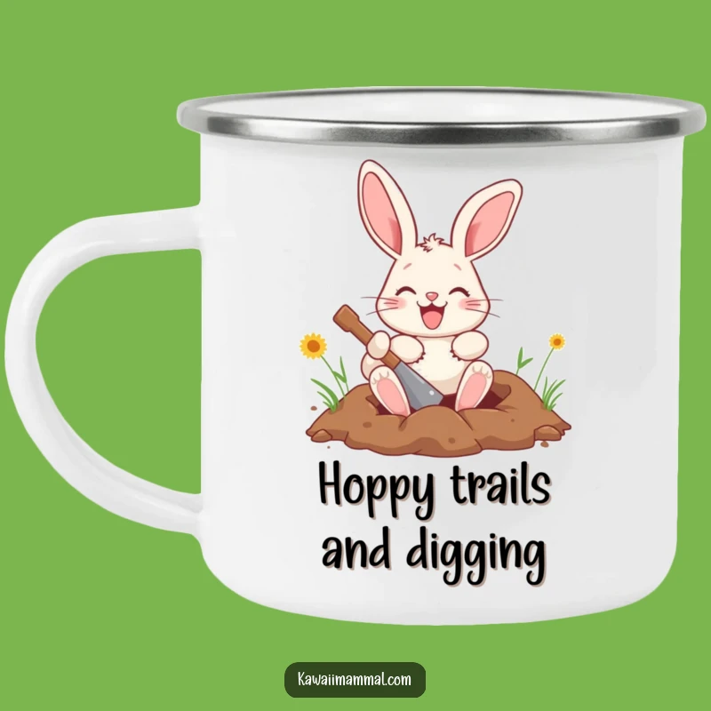 Funny Bunny Camping Mug: Enamel & Rugged Digging Character for Outdoor Fun