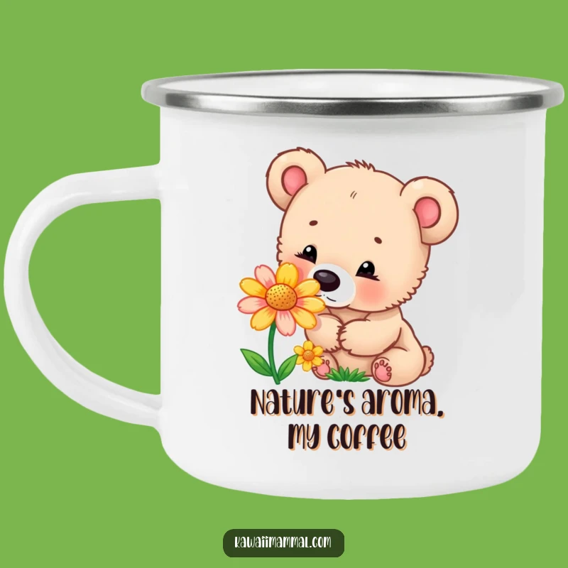 Funny Bear Cub Flower Camping Mug: Curious Sips for Your Outdoor Explorations