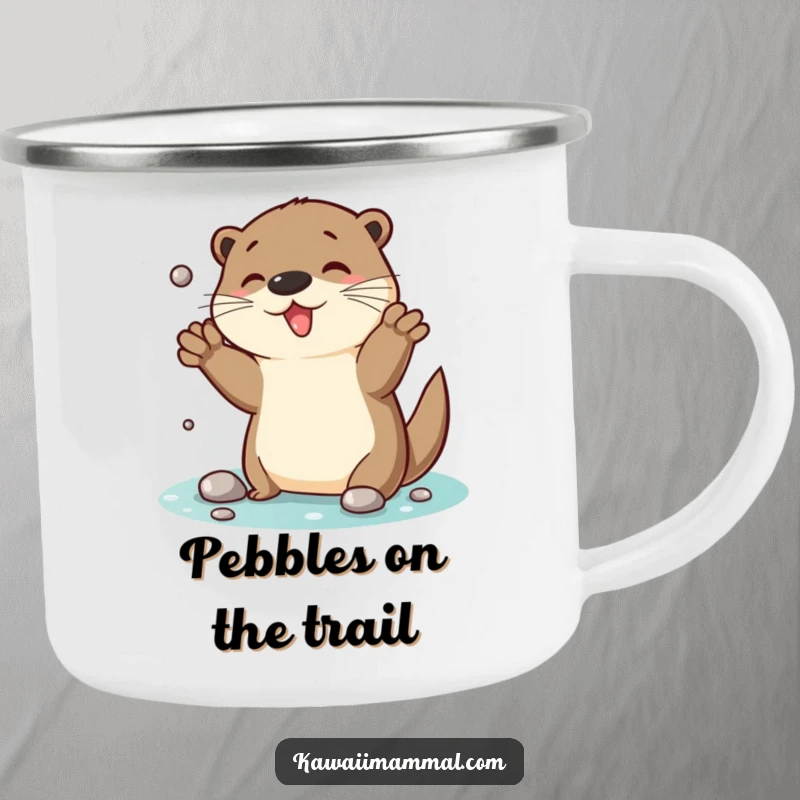 Funny Otter Camping Mug: A resilient otter juggles shiny pebbles under the open sky, embodying adventure and playful spirit.