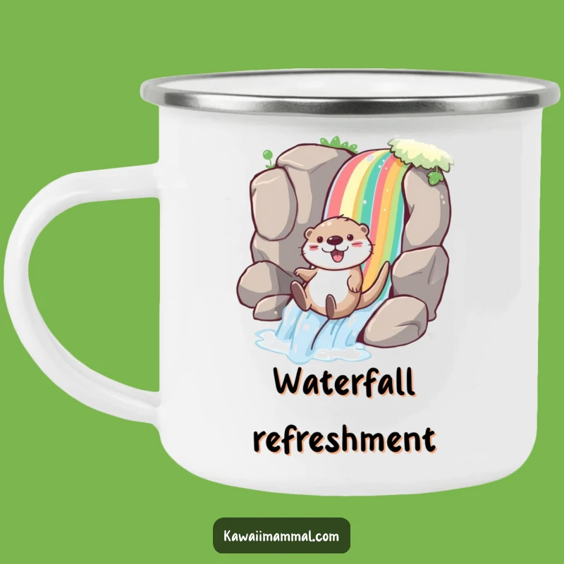 Funny Otter Rainbow Camping Mug: Joyful Slide for Water Adventures