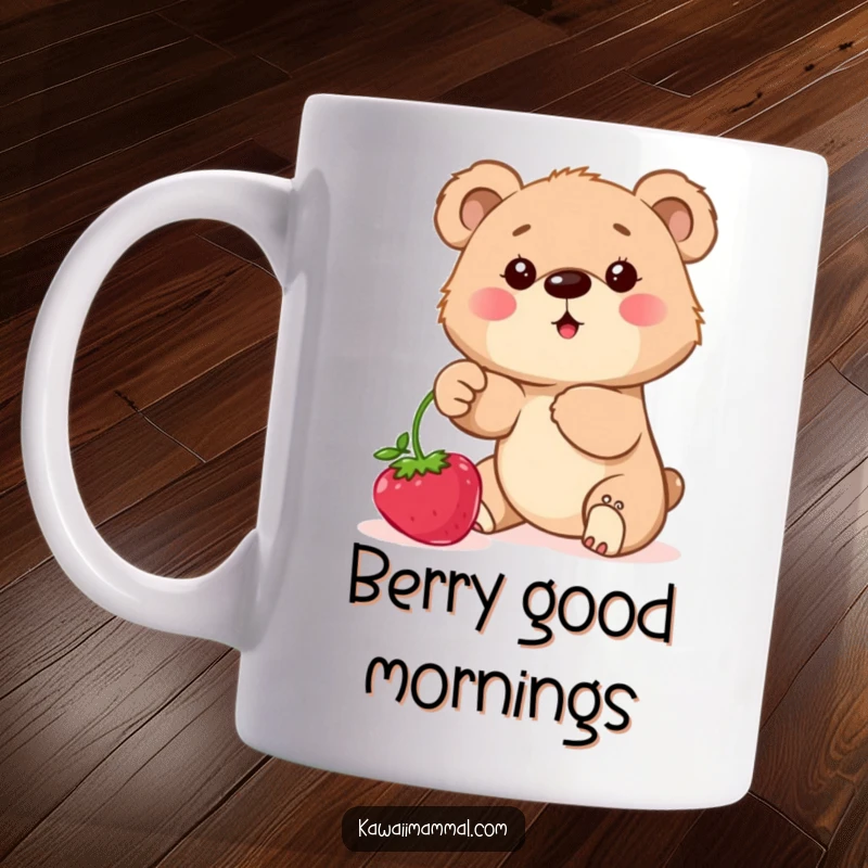 Funny Mug featuring a determined bear cub reaching for a juicy berry brush, showcasing its sweet ambition.