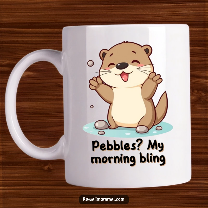 Funny Otter Mug: A cheerful otter artistically juggles sparkling pebbles with pure glee, showcasing a playful and energetic personality.