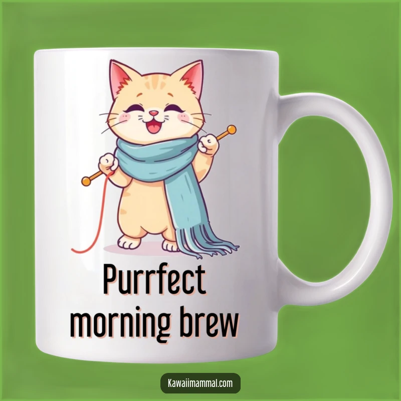 Funny Kawaii Cat Knitting Mug - Hilarious Feline Crafter Gift Idea