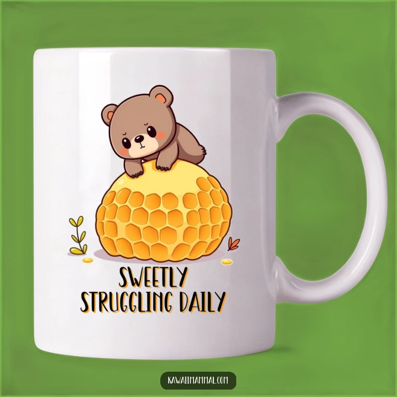 Funny Bear Honeycomb Mug - Determined Yogi Balancing, Hilarious Outdoorsy Funny Gift
