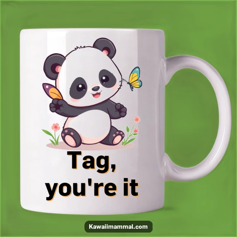 Funny Kawaii Panda Tag Mug - Cute Butterfly Chase Gift - Hilarious Drinkware
