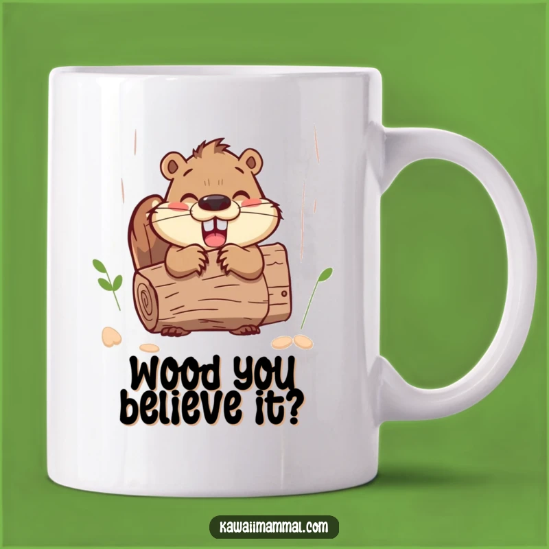Funny Beaver Log Mug: Enthusiastic Gnawing Humor for a Woodland Creature Lover's Gift