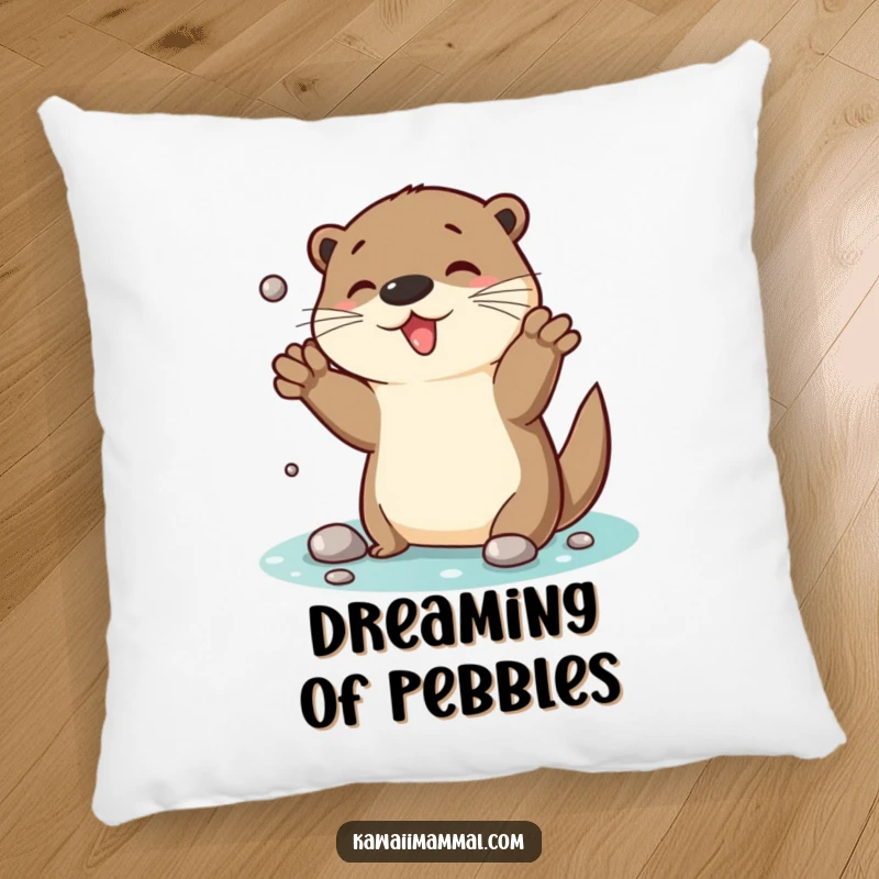 Funny Otter Pillow: A joyful otter is captured in the act of juggling shiny pebbles, offering a whimsical and comfortable decorative touch.