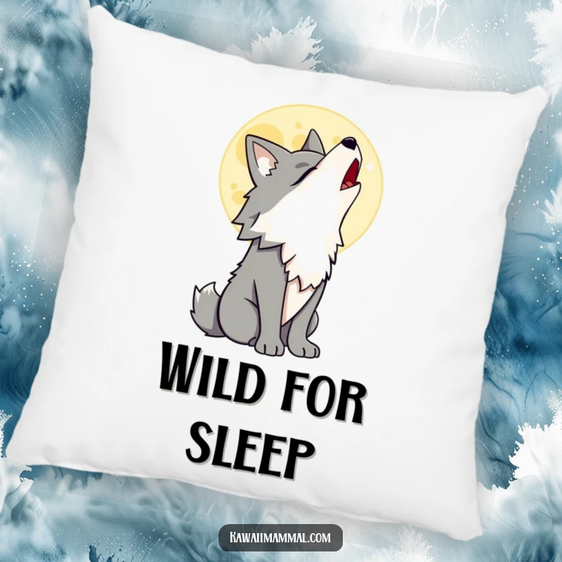 Funny Wolf Pillow showcasing a proud wolf character howling at a cartoon moon, adding softness and a touch of wild humor to any room.