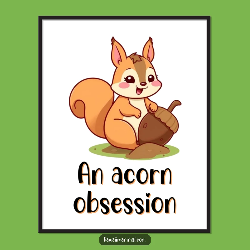 Funny Kawaii Squirrel Acorn Digital Art: Instant Cute Decor for Your Walls