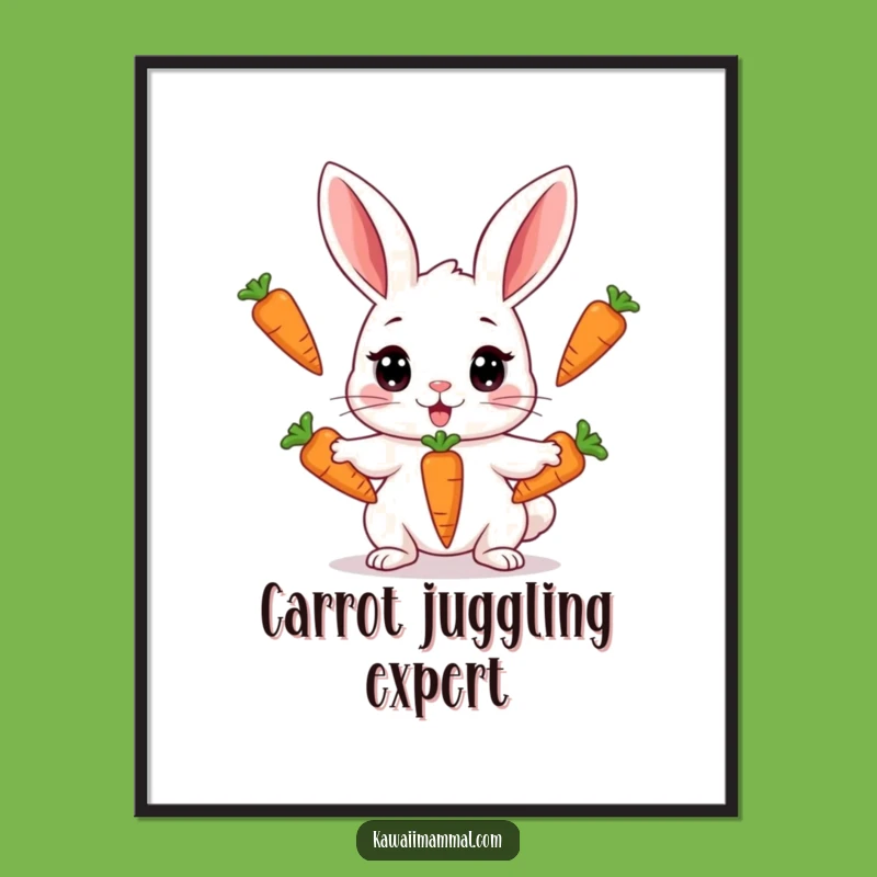Funny Kawaii Rabbit Juggling Digital Art - Instant Carrot Acrobat Decor