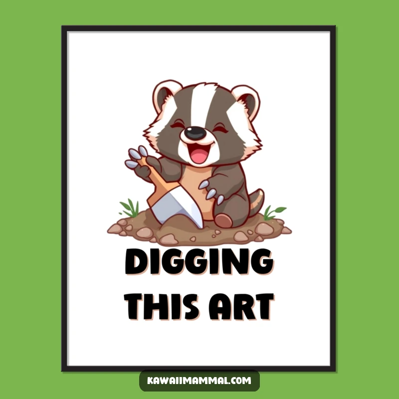 Funny Badger Digital Art: Delighted Digging Character, Rustic Wall Decor, Unique Gift
