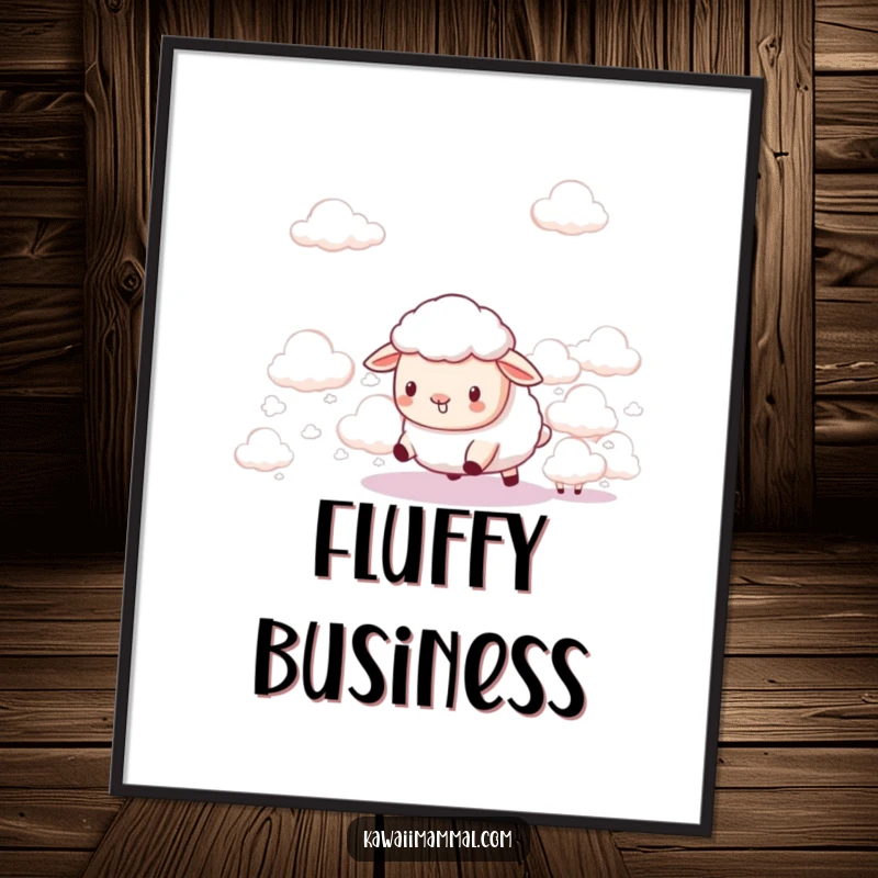 Funny Kawaii Sheep Cloud Herder Digital Art: A cute sheep comically herds fluffy clouds, perfect for instant, funny wall décor.