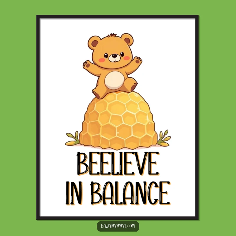 Funny Bear Honeycomb Digital Print: Instant Woodland Cheer