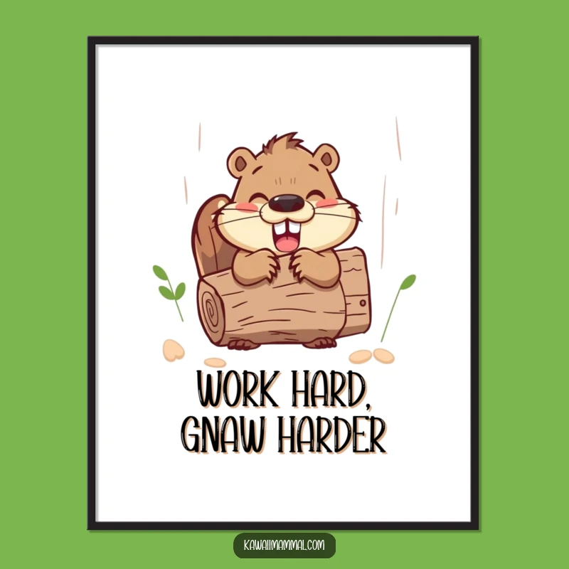 Funny Beaver Log Digital Art Print: Enthusiastic Woodland Art for Instant Decor