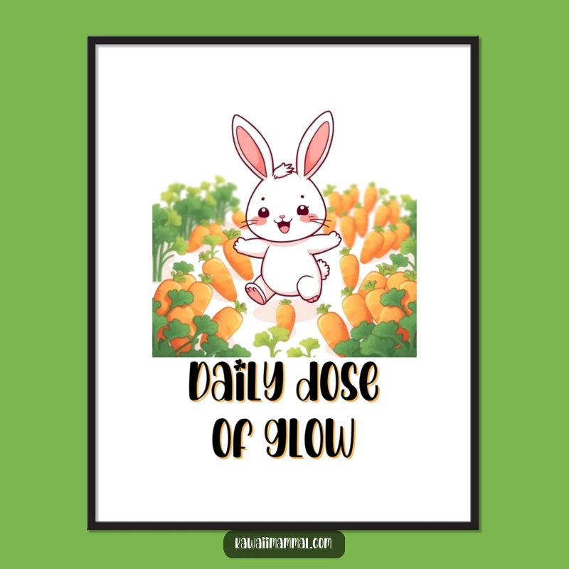 Funny Cheerful Rabbit Digital Art: Glowing Carrot Field Print for Joyful Spaces