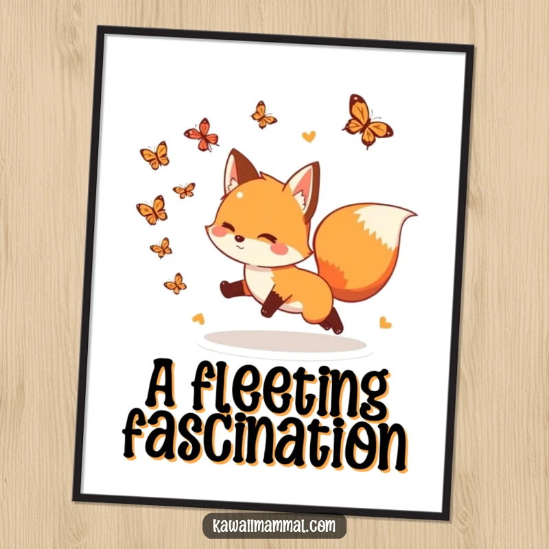 Funny Digital Art: A playful fox with a bushy tail excitedly chases butterflies, capturing a moment of pure, joyful energy.