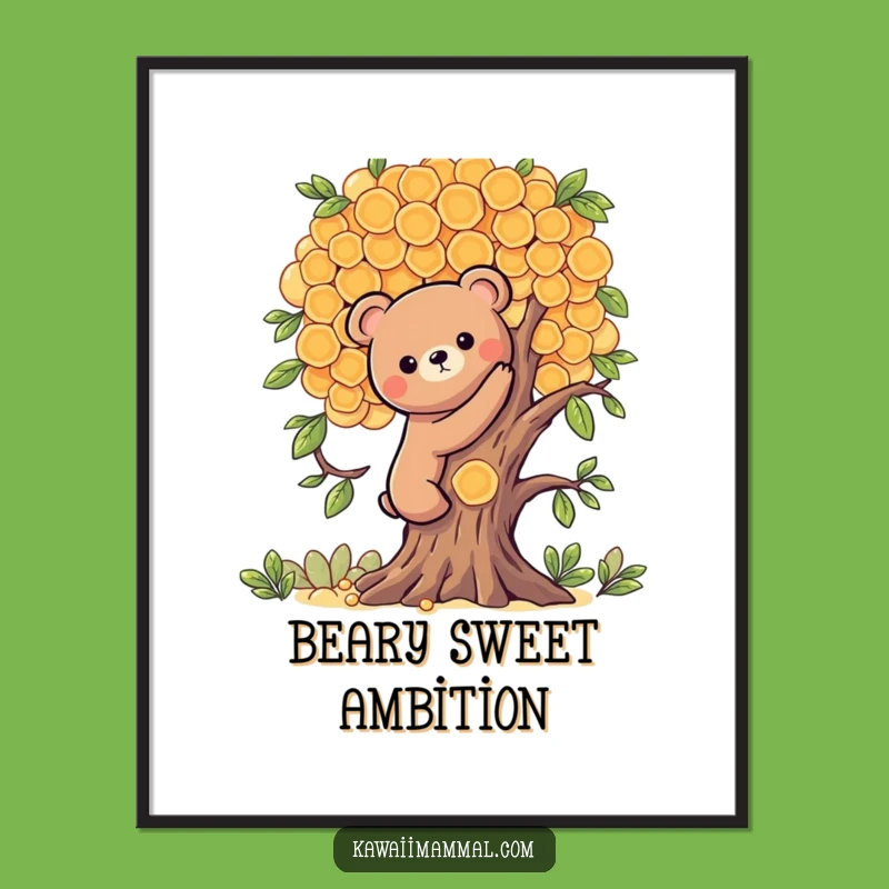Funny Kawaii Bear Honeycomb Climb Digital Art - Instant Sweet Adventure Decor