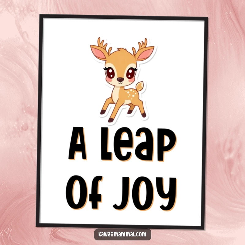 Funny kawaii deer with large, expressive eyes, prancing with delicate grace, a downloadable digital art piece.