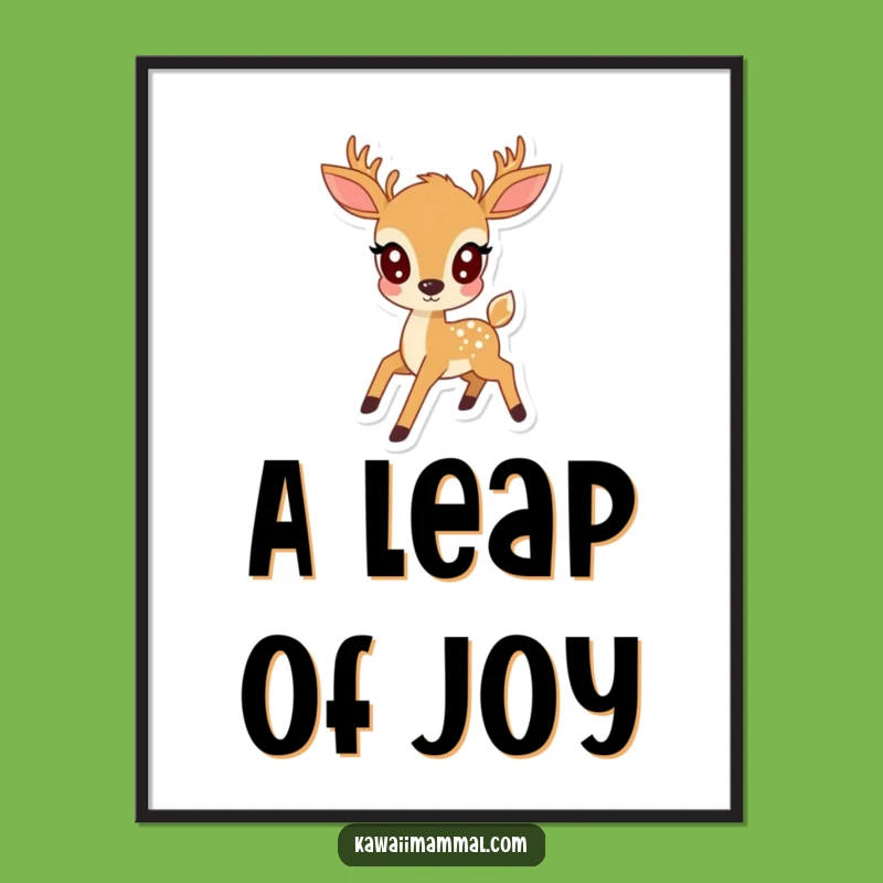 Funny Kawaii Deer Prancing Digital Art: Instant Cute Decor for Your Space