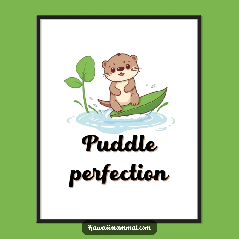 Funny Kawaii Otter Surf Digital Art - Cute Puddle Decor - Printable Gift