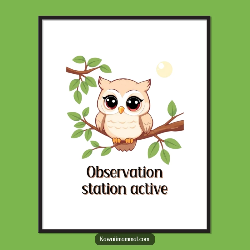 Funny Kawaii Owl Digital Art: High-Resolution Observant Character for Instant Whimsical Decor