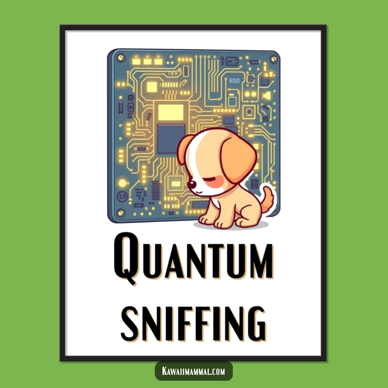 Funny Puppy Digital Art: Curious Pup & Glowing Circuit Board - Instant Tech Decor Gift