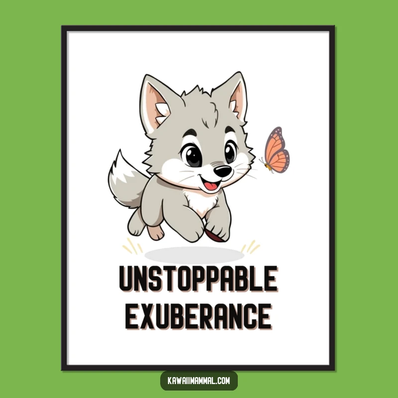 Funny Wolf Puppy Butterfly Digital Art: Energetic Printable for Instant Playful Decor