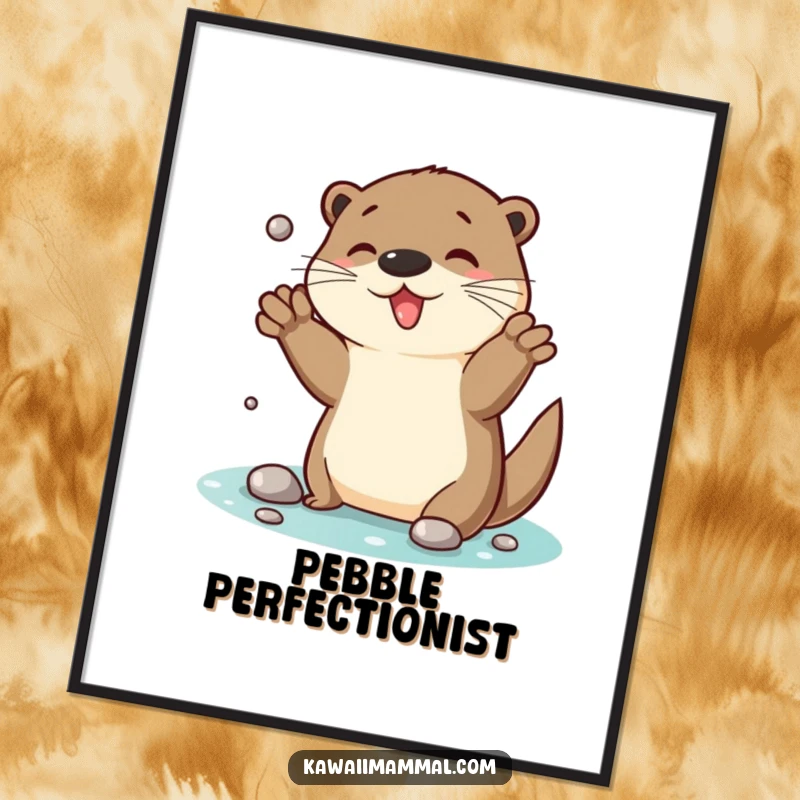 Funny Otter Digital Art: A dynamic portrayal of an otter gleefully juggling a stream of shiny pebbles, capturing a moment of pure, energetic fun.