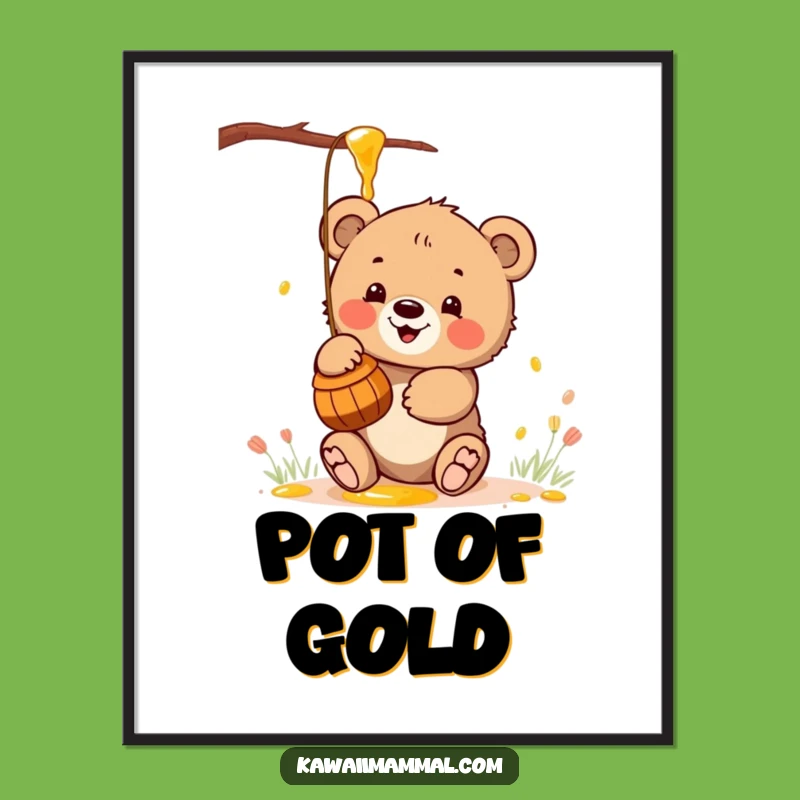 Funny Kawaii Bear Honey Digital Art: Instant Sweet Decor