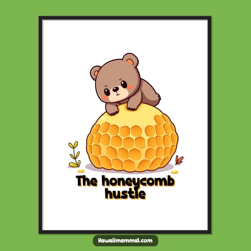 Funny Bear Honeycomb Digital Art - Determined Yogi Balancing, Whimsical Decor Funny Gift