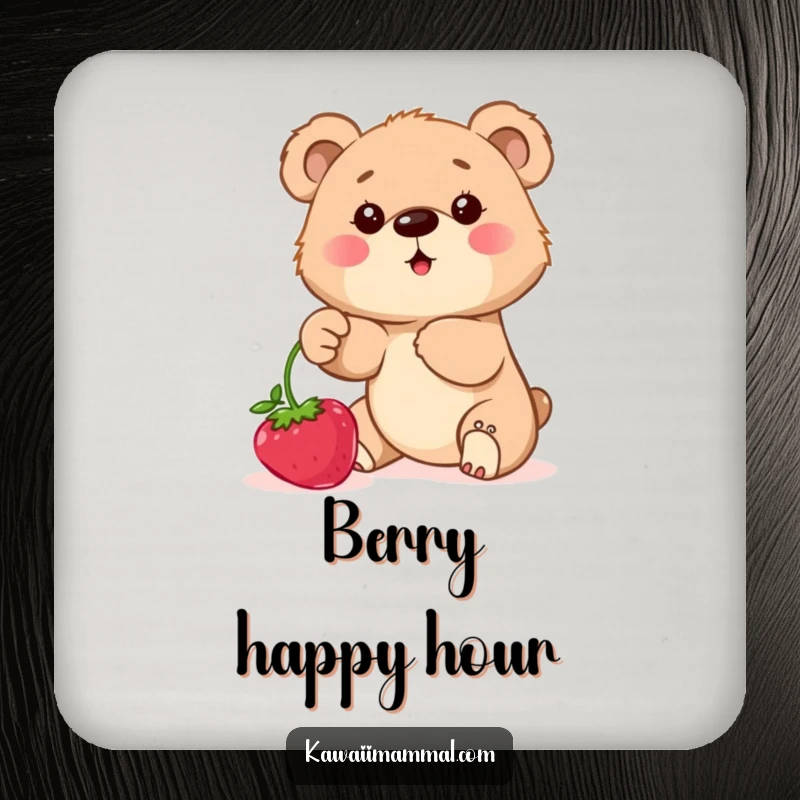 Funny Coaster featuring a determined bear cub reaching for berries, protecting surfaces with cute humor.
