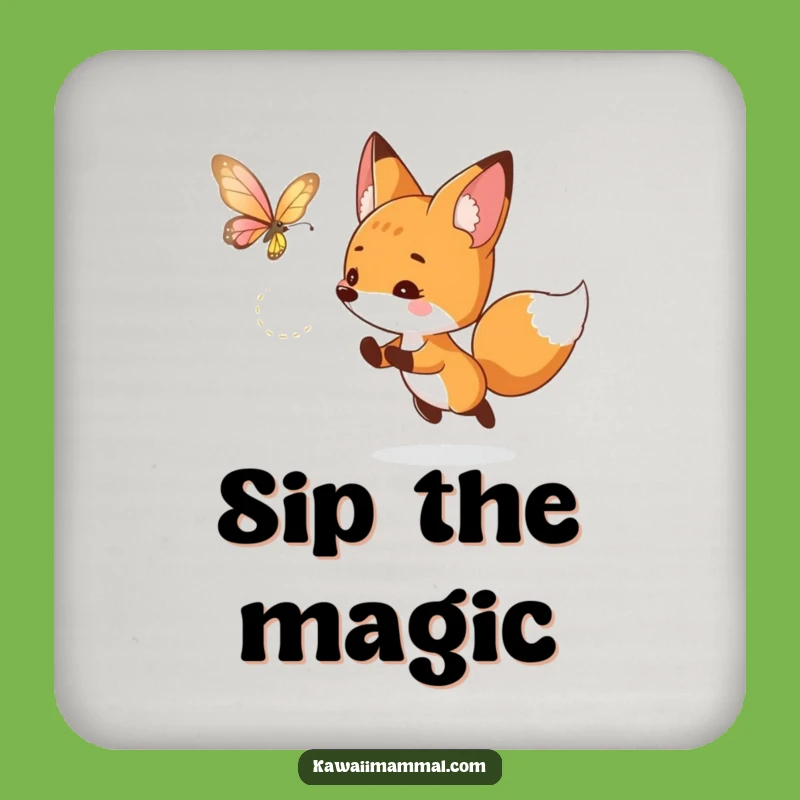 Funny Curious Fox Coasters: Playful Butterfly Chase for Surface Protection