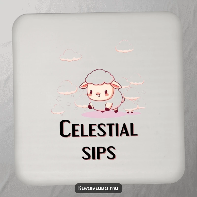 Funny Kawaii Sheep Coaster Set: Cute sheep humorously herd fluffy clouds, offering practical and funny protection for your drinks.