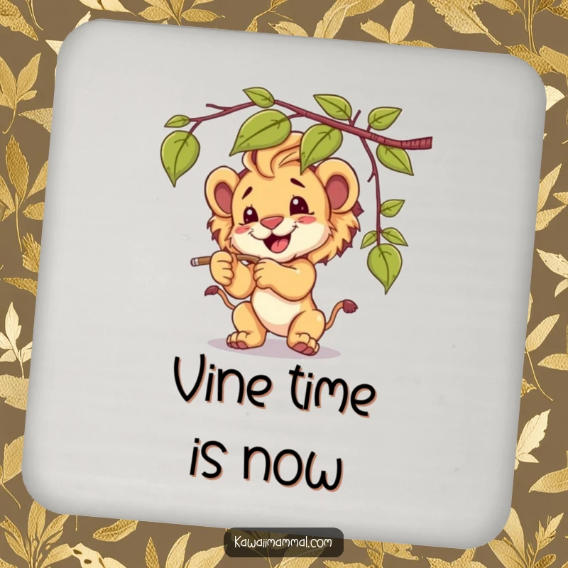 Funny lion cub coasters, shown batting at a dangling vine, adding cute and playful protection to surfaces.