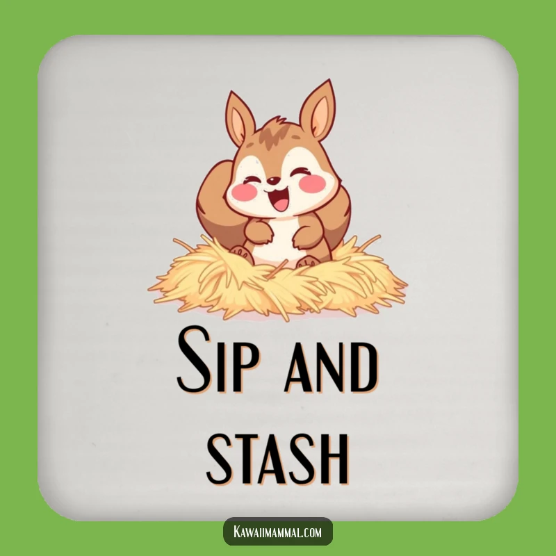 Funny Squirrel Hay Burrow Drink Coaster: Protect surfaces with cozy flair!