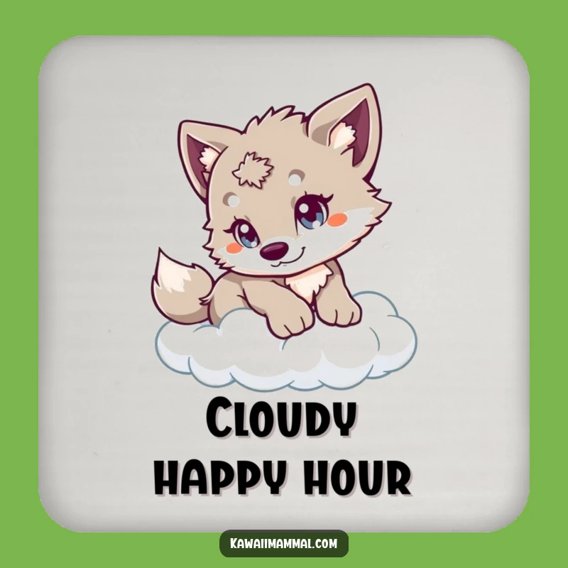 Funny Wolf Cub Drink Coaster - Playful Cloud Pounce Protection, Whimsical Gift