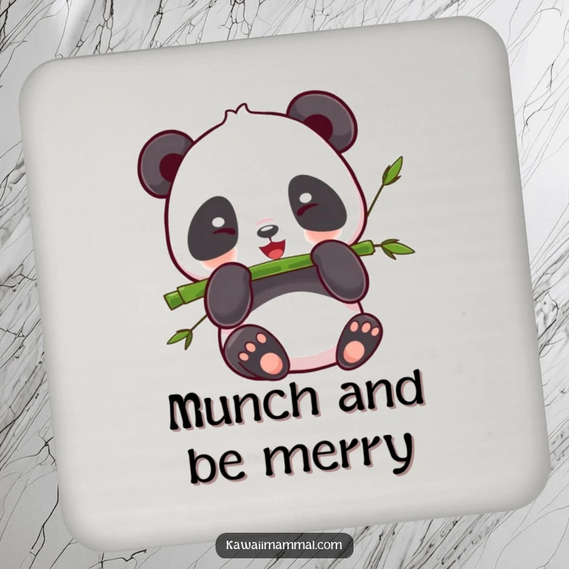 Funny Panda Coasters: Cute kawaii panda happily munching bamboo, humorous protection for drinks.