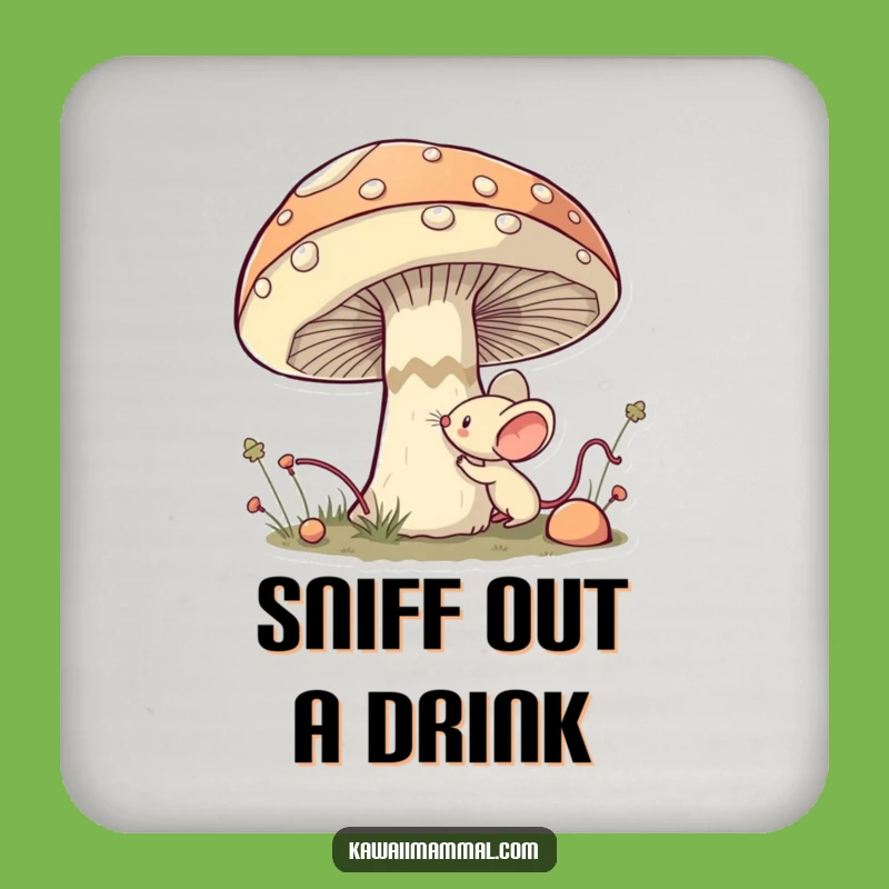 Funny Mouse Coaster Set: Kawaii Mushroom Sniffer, Brave Decor Gift