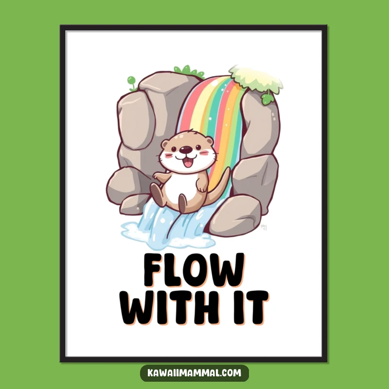 Funny Otter Rainbow Poster: Joyful Slide Art for Vibrant Decor